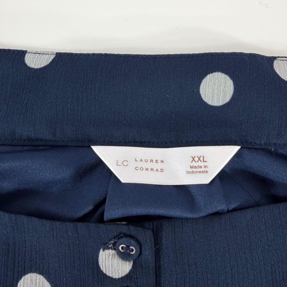 Lauren Conrad Sheer Overlay Long Sleeve White Polka Dot Navy‎ Blue Blouse XXL - Picture 6 of 7